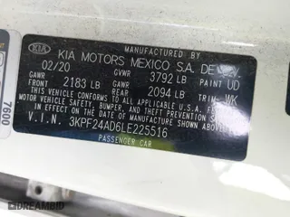 2020 Kia Forte LXS with VIN 3KPF24AD6LE225516, listed as a IAAI auction lot 41781268 with 227,009 mi miles. Bid and sale history available at carsss.com. Image 9.
