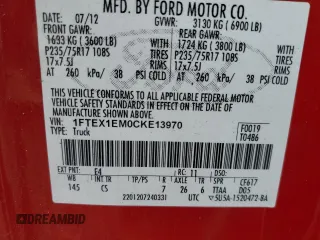 2012 Ford F-150 XL with VIN 1FTEX1EM0CKE13970, listed as a Copart auction lot 83695934 with 127,122 mi miles and Salvage Title. Bid and sale history available at carsss.com. Image 15.