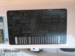2016 Kia Optima Hybrid with VIN KNAGM4AD1G5096498, listed as a Copart auction lot 88903695 with 98,020 mi miles and Salvage Title. Bid and sale history available at carsss.com. Image 12.