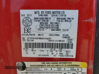 2011 Ford F-150 XL с VIN 1FTFW1EF6BKD14223, выставлен на аукционе Copart как лот 60082975 с пробегом 175 002 миль миль и Чистый • Clean title. История ставок и продаж доступна на DreamBid. Изображение 12.