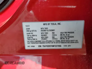 2022 Tesla Model Y Performance with VIN 7SAYGDEF6NF337996, listed as a Copart auction lot 56039515 with 16,468 mi miles and Salvage title. Bid and sale history available at DreamBid. Image 24.