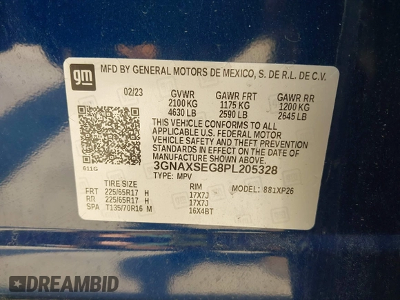 2023 Chevrolet Equinox LS с VIN 3GNAXSEG8PL205328, выставлен на аукционе IAAI как лот 42295890 с пробегом 19 078 миль миль и . История ставок и продаж доступна на DreamBid. Изображение 9.