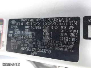 2017 Kia Niro FE with VIN KNDCB3LC9H5043250, listed as a IAAI auction lot 41848421 with 196,428 mi miles. Bid and sale history available at carsss.com. Image 9.