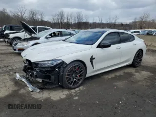 2023 BMW M8 Competition with VIN WBSGV0C07PCL96215, listed as a Copart auction lot 48002435 with 0 mi miles and Salvage Title. Bid and sale history available at carsss.com. Image 1.