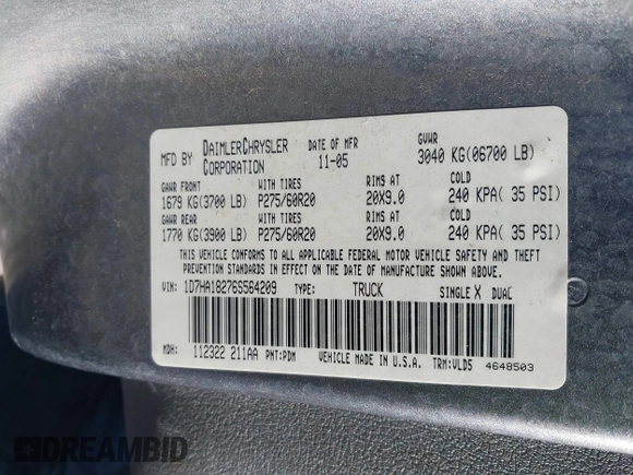 2006 Dodge 1500 SLT with VIN 1D7HA18276S564209, listed as a IAAI auction lot 41932209 with 389,187 mi miles and . Bid and sale history available at carsss.com. Image 9.