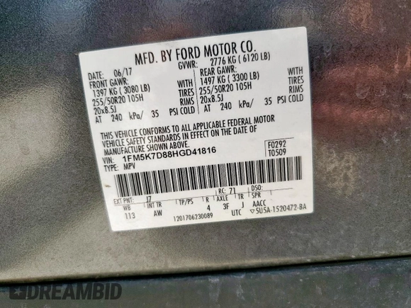 2017 Ford Explorer XLT z VIN 1FM5K7D88HGD41816, wystawiony jako Copart lot #64576955 z przebiegiem 124 524 mil mil oraz Szkoda całkowita • Salvage title. Historia ofert i sprzedaży dostępna na DreamBid. Obrazek 14.