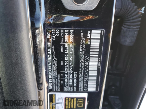 2022 Mercedes-Benz GLS 450 z VIN 4JGFF5KEXNA740375, wystawiony jako Copart lot #45761835 z przebiegiem 32 198 mil mil oraz Nie do naprawy • Non repairable. Historia ofert i sprzedaży dostępna na DreamBid. Obrazek 13.