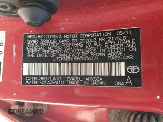 2011 Toyota Prius I with VIN JTDKN3DU5B0306171, listed as a Copart auction lot 55897395 with 165,088 mi miles and Clean Title. Bid and sale history available at DreamBid. Image 12.