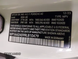2024 Porsche Macan with VIN WP1AA2A59RLB10479, listed as a IAAI auction lot 41420275 with 6,897 mi miles and . Bid and sale history available at DreamBid. Image 9.