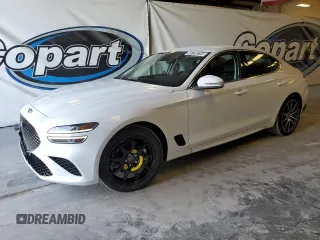2023 Genesis G70 2.0T with VIN KMTG34TA8PU131652, listed as a Copart auction lot 48738254 with 9,713 mi miles and Non Repairable. Bid and sale history available at DreamBid. Image 1.