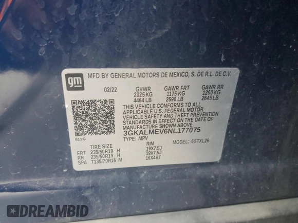 2022 GMC Terrain SLE with VIN 3GKALMEV6NL177075, listed as a Copart auction lot 45556015 with 69,324 mi miles and Salvage Title. Bid and sale history available at carsss.com. Image 15.