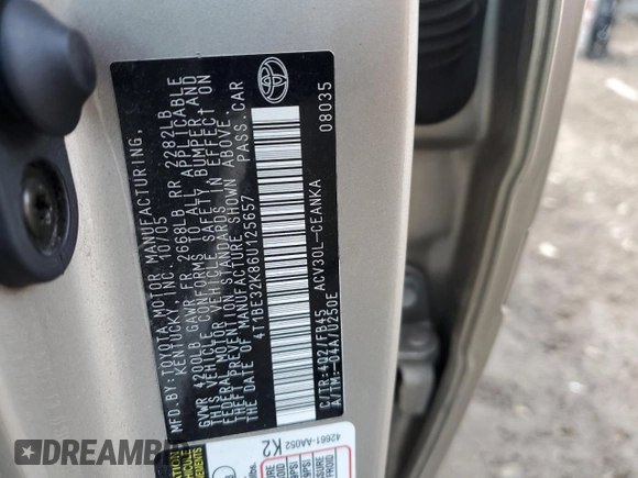 2006 Toyota Camry STD with VIN 4T1BE32K86U125657, listed as a Copart auction lot 52901775 with 148,456 mi miles and Salvage Title. Bid and sale history available at carsss.com. Image 12.