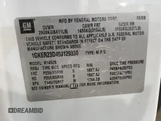 2009 GMC Acadia SLT1 with VIN 1GKER23D49J129330, listed as a Copart auction lot 58612534 with 196,003 mi miles and Non Repairable. Bid and sale history available at carsss.com. Image 15.