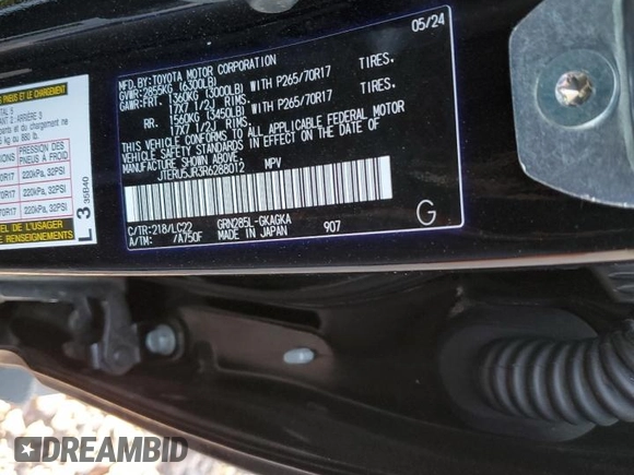 2024 Toyota 4Runner TRD Off Road with VIN JTERU5JR3R6288012, listed as a Copart auction lot 52328635 with 7,387 mi miles and Salvage title. Bid and sale history available at DreamBid. Image 14.