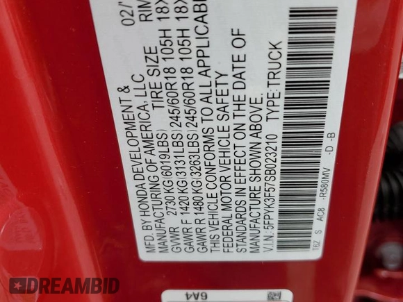 2025 Honda Ridgeline RTL z VIN 5FPYK3F57SB023210, wystawiony jako Copart lot #53093665 z przebiegiem 898 mil mil oraz Szkoda całkowita • Salvage title. Historia ofert i sprzedaży dostępna na DreamBid. Obrazek 14.