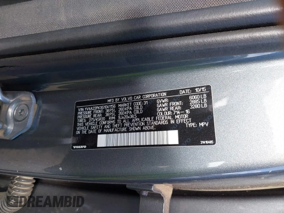 2016 Volvo XC90 T6 Momentum with VIN YV4A22PKXG1041156, listed as a IAAI auction lot 42208817 with 134,343 mi miles and . Bid and sale history available at DreamBid. Image 9.