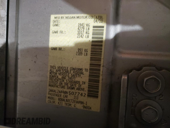 2011 Nissan Altima 2.5 S with VIN 1N4AL2AP4BN507742, listed as a Copart auction lot 43868405 with 159,719 mi miles and Salvage Title. Bid and sale history available at carsss.com. Image 13.
