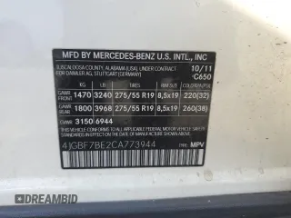 2012 Mercedes-Benz GL-Class GL 450 with VIN 4JGBF7BE2CA773944, listed as a Copart auction lot 72815394 with 0 mi miles and Clean Title. Bid and sale history available at carsss.com. Image 14.