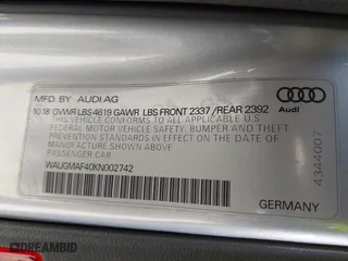 2019 Audi A4 Premium with VIN WAUGMAF40KN002742, listed as a IAAI auction lot 41902534 with 87,165 mi miles. Bid and sale history available at carsss.com. Image 9.