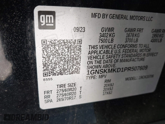 2023 Chevrolet Tahoe LS with VIN 1GNSKMKD1PR507609, listed as a IAAI auction lot 41591226 with 9,292 mi miles and . Bid and sale history available at DreamBid. Image 9.