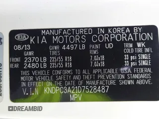2013 Kia Sportage EX with VIN KNDPC3A21D7528487, listed as a IAAI auction lot 42556813 with 144,823 mi miles and . Bid and sale history available at DreamBid. Image 9.
