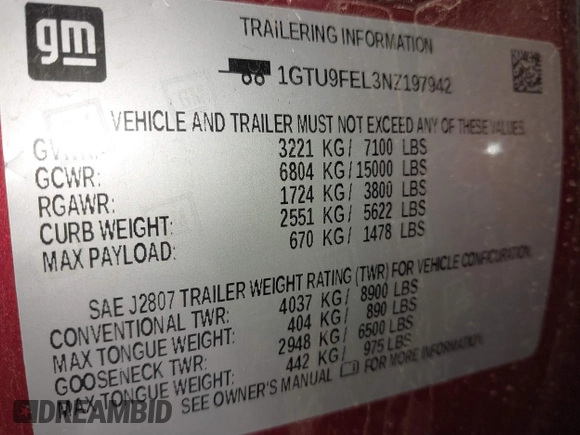 2022 GMC Sierra 1500 Limited Denali with VIN 1GTU9FEL3NZ197942, listed as a IAAI auction lot 41530727 with 45,213 mi miles. Bid and sale history available at carsss.com. Image 9.