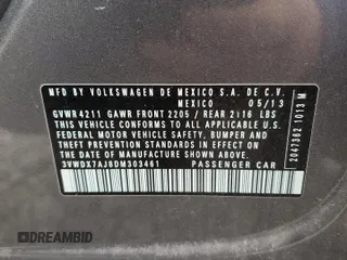 2013 Volkswagen Jetta SE with VIN 3VWDX7AJ8DM303461, listed as a Copart auction lot 47597995 with 164,378 mi miles and Salvage title. Bid and sale history available at DreamBid. Image 12.
