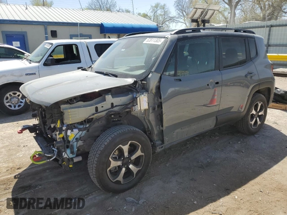 2022 Jeep Renegade Trailhawk z VIN ZACNJDC11NPN55195, wystawiony jako Copart lot #52811305 z przebiegiem 57 688 mil mil oraz Szkoda całkowita • Salvage title. Historia ofert i sprzedaży dostępna na DreamBid. Obrazek 1.