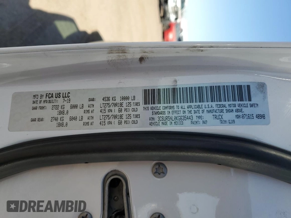 2019 Ram 2500 Laramie with VIN 3C6UR5NL0KG635443, listed as a Copart auction lot 71677444 with 164,240 mi miles and Salvage Title. Bid and sale history available at carsss.com. Image 14.