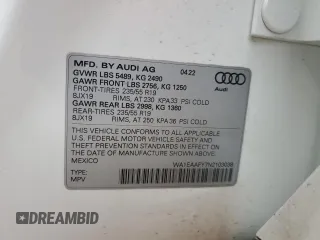 2022 Audi Q5 S line Premium Plus with VIN WA1EAAFY7N2103038, listed as a Copart auction lot 87447034 with 25,650 mi miles and Salvage Title. Bid and sale history available at carsss.com. Image 14.