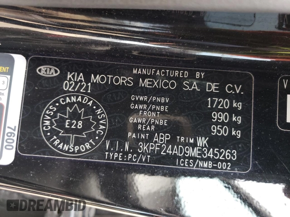 2021 Kia Forte FE with VIN 3KPF24AD9ME345263, listed as a Copart auction lot 48788655 with 73,883 mi miles and Clean Title. Bid and sale history available at carsss.com. Image 13.