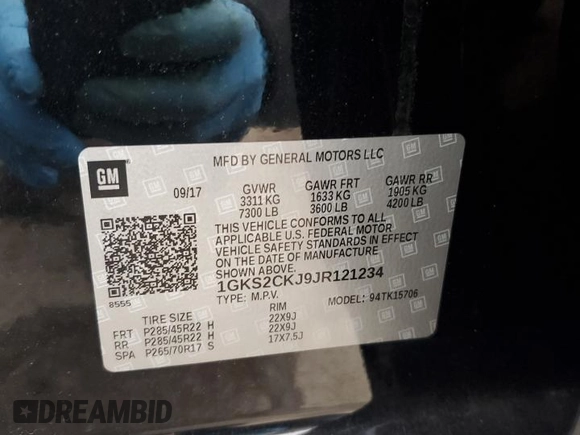 2018 GMC Yukon Denali with VIN 1GKS2CKJ9JR121234, listed as a Copart auction lot 44348605 with 116,731 mi miles and Salvage Title. Bid and sale history available at carsss.com. Image 13.