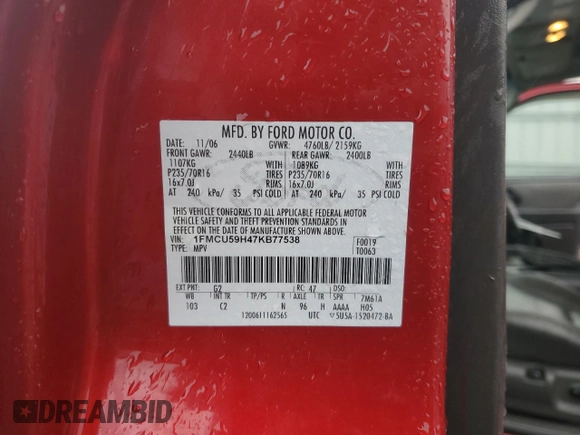 2007 Ford Escape Hybrid z VIN 1FMCU59H47KB77538, wystawiony jako Copart lot #86355294 z przebiegiem 113 539 mil mil oraz Szkoda całkowita • Salvage title. Historia ofert i sprzedaży dostępna na DreamBid. Obrazek 15.