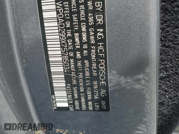 2007 Porsche 911 Turbo with VIN WP0AD299X7S785034, listed as a Copart auction lot 75624884 with Not Provided miles and Non Repairable. Bid and sale history available at DreamBid. Image 13.