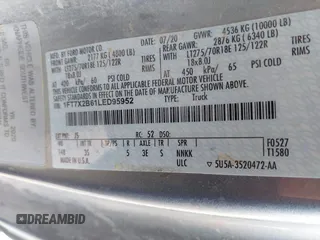 2020 Ford F-250 XL z VIN 1FT7X2B61LED95952, wystawiony jako IAAI lot #42186832 z przebiegiem 119 083 mil mil oraz . Historia ofert i sprzedaży dostępna na DreamBid. Obrazek 8.