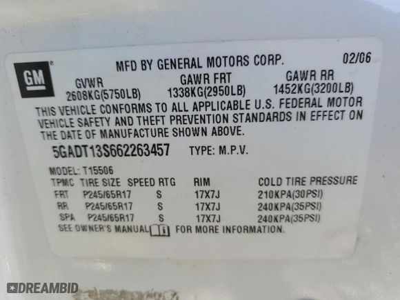 2006 Buick Rainier CXL with VIN 5GADT13S662263457, listed as a Copart auction lot 74286804 with 138,373 mi miles and Clean Title. Bid and sale history available at carsss.com. Image 13.