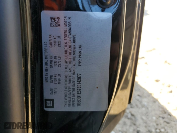 2014 Cadillac CTS Premium with VIN 1G6DD1E37E0142077, listed as a Copart auction lot 79574994 with Not provided miles and Salvage title. Bid and sale history available at DreamBid. Image 12.