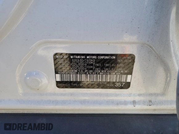 2017 Mitsubishi Outlander SEL с VIN JA4AP4AW8HZ016703, выставлен на аукционе Copart как лот 76070824 с пробегом 102 796 миль миль и Списание • Salvage title. История ставок и продаж доступна на DreamBid. Изображение 12.