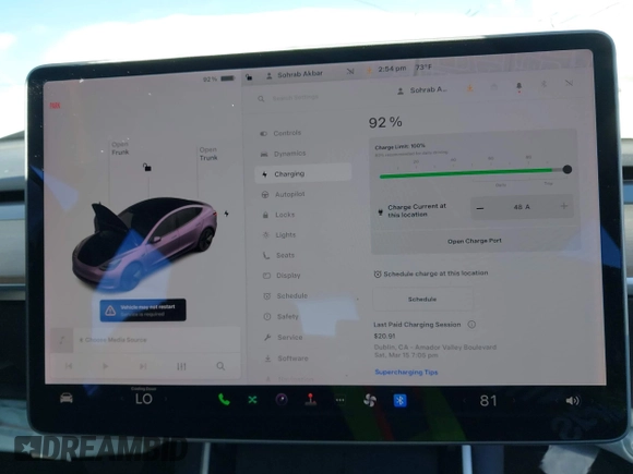 2020 Tesla Model 3 Long Range with VIN 5YJ3E1EB4LF619754, listed as a IAAI auction lot 41920422 with 82,430 mi miles and . Bid and sale history available at DreamBid. Image 16.