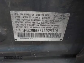 2004 Honda Accord EX с VIN 1HGCM66554A028319, выставлен на аукционе IAAI как лот 42599843 с пробегом 147 939 миль миль и . История ставок и продаж доступна на DreamBid. Изображение 9.