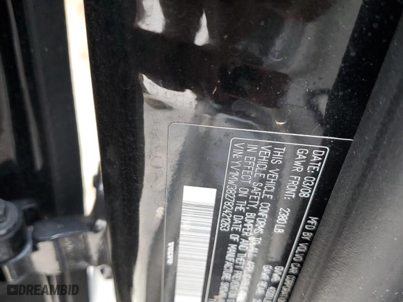 2008 Volvo V50 2.4L with VIN YV1MW382782421263, listed as a Copart auction lot 88403305 with 0 mi miles and Salvage Title. Bid and sale history available at carsss.com. Image 12.