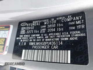 2023 Hyundai Elantra SEL with VIN KMHLM4AG8PU436114, listed as a IAAI auction lot 41588582 with 36,770 mi miles and . Bid and sale history available at carsss.com. Image 9.
