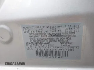 2021 Nissan Versa SV with VIN 3N1CN8EV2ML846837, listed as a IAAI auction lot 41567100 with 66,692 mi miles. Bid and sale history available at carsss.com. Image 9.