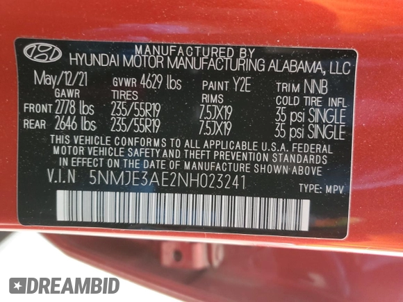 2022 Hyundai Tucson Limited with VIN 5NMJE3AE2NH023241, listed as a Copart auction lot 52514045 with 29,673 mi miles and Salvage Title. Bid and sale history available at carsss.com. Image 12.