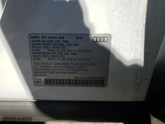 2023 Audi e-tron Sportback S line Premium Plus with VIN WA12AAGE8PB007462, listed as a Copart auction lot 84745814 with 15,897 mi miles and Salvage Title. Bid and sale history available at carsss.com. Image 12.