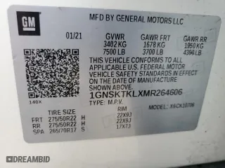 2021 Chevrolet Tahoe High Country with VIN 1GNSKTKLXMR264606, listed as a Copart auction lot 70308544 with 0 mi miles and Salvage Title. Bid and sale history available at carsss.com. Image 13.