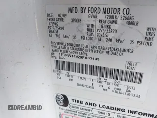 2009 Ford F-150 XL with VIN 1FTPW14V29FA63149, listed as a IAAI auction lot 42467119 with 188,374 mi miles and . Bid and sale history available at DreamBid. Image 9.