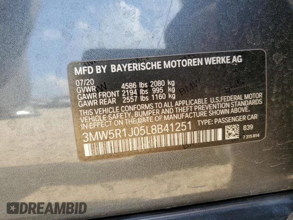 2020 BMW 3 Series 330i z VIN 3MW5R1J05L8B41251, wystawiony jako Copart lot #55253715 z przebiegiem 77 510 mil mil oraz Szkoda całkowita • Salvage title. Historia ofert i sprzedaży dostępna na DreamBid. Obrazek 12.