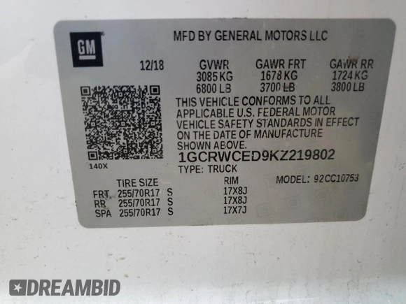 2019 Chevrolet Silverado 1500 LT with VIN 1GCRWCED9KZ219802, listed as a Copart auction lot 83620414 with Not Provided miles and Salvage Title. Bid and sale history available at DreamBid. Image 13.