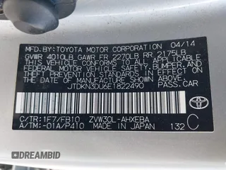 2014 Toyota Prius Four with VIN JTDKN3DU6E1822490, listed as a IAAI auction lot 42182797 with 192,338 mi miles. Bid and sale history available at carsss.com. Image 9.